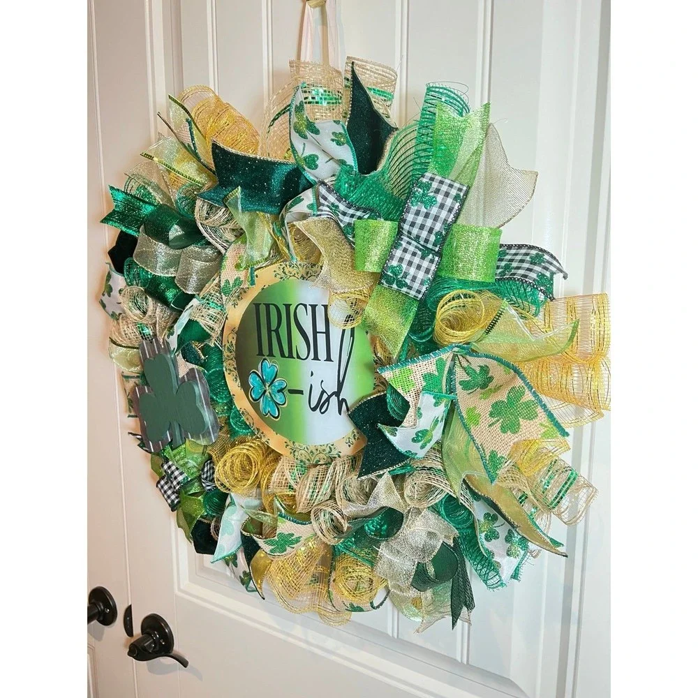 Handmade Irish-ish St. Patrick’s Day Ribbon Prelit Wreath 22 ins LED W10